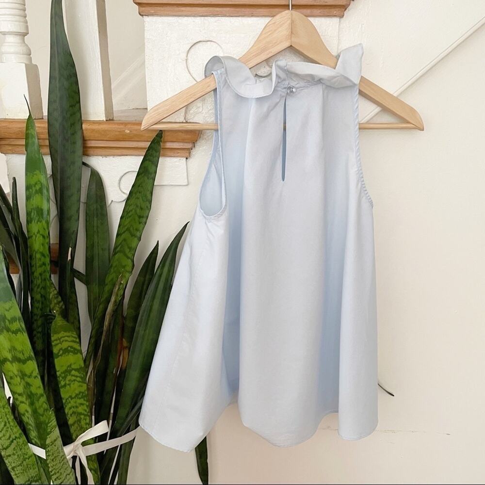 maud heline light blue ruffle neckline blouse sz S - Picture 7 of 7